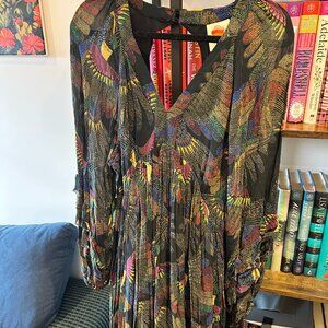 Farm Rio Borogodo Toucans Maxi Dress L Black Metallic Rainbow Birds